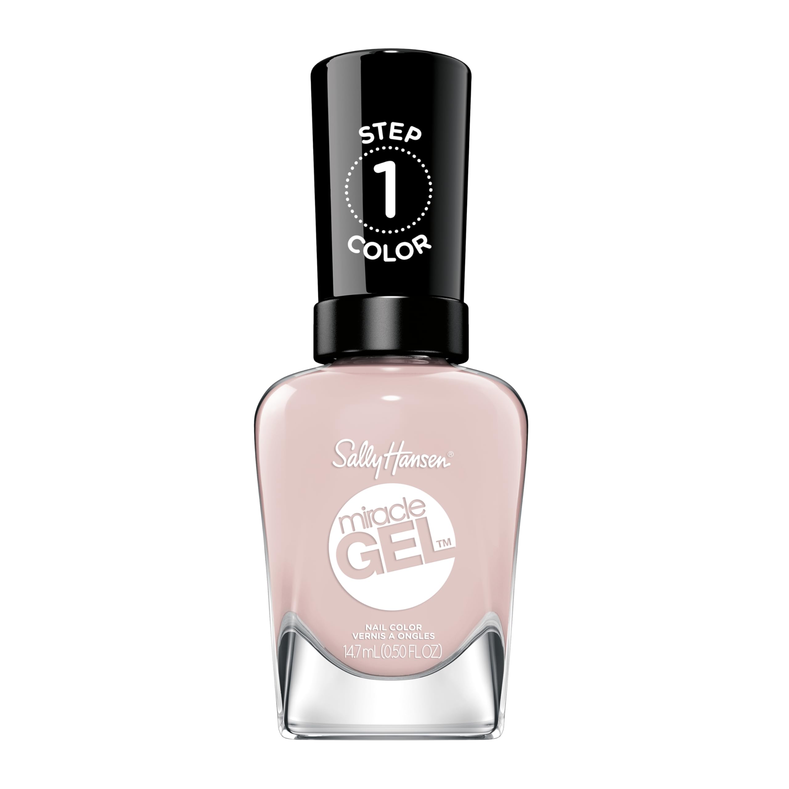 Sally Hansen bottle front showing milky-pink shade and easy two-step benefit