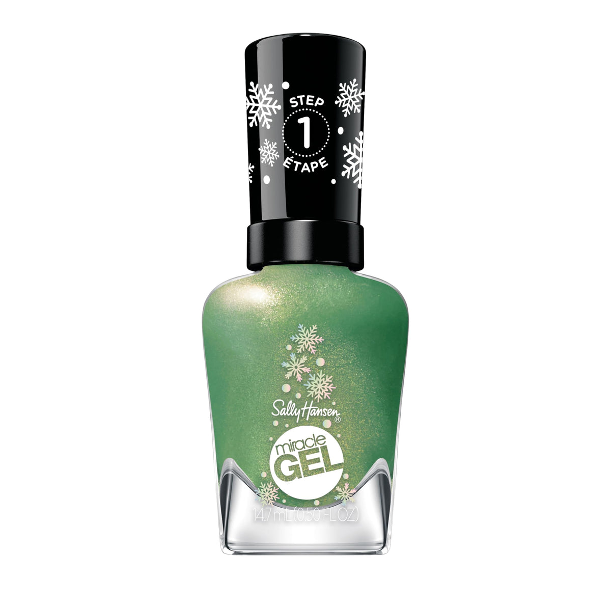 Sally Hansen bottle front packaging showing green glitter shade and brand