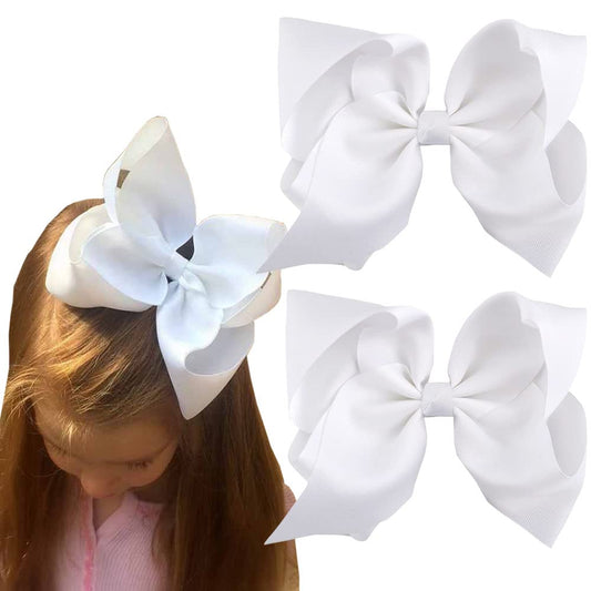 SALOCY front view of two white 8-inch bows showing polished look