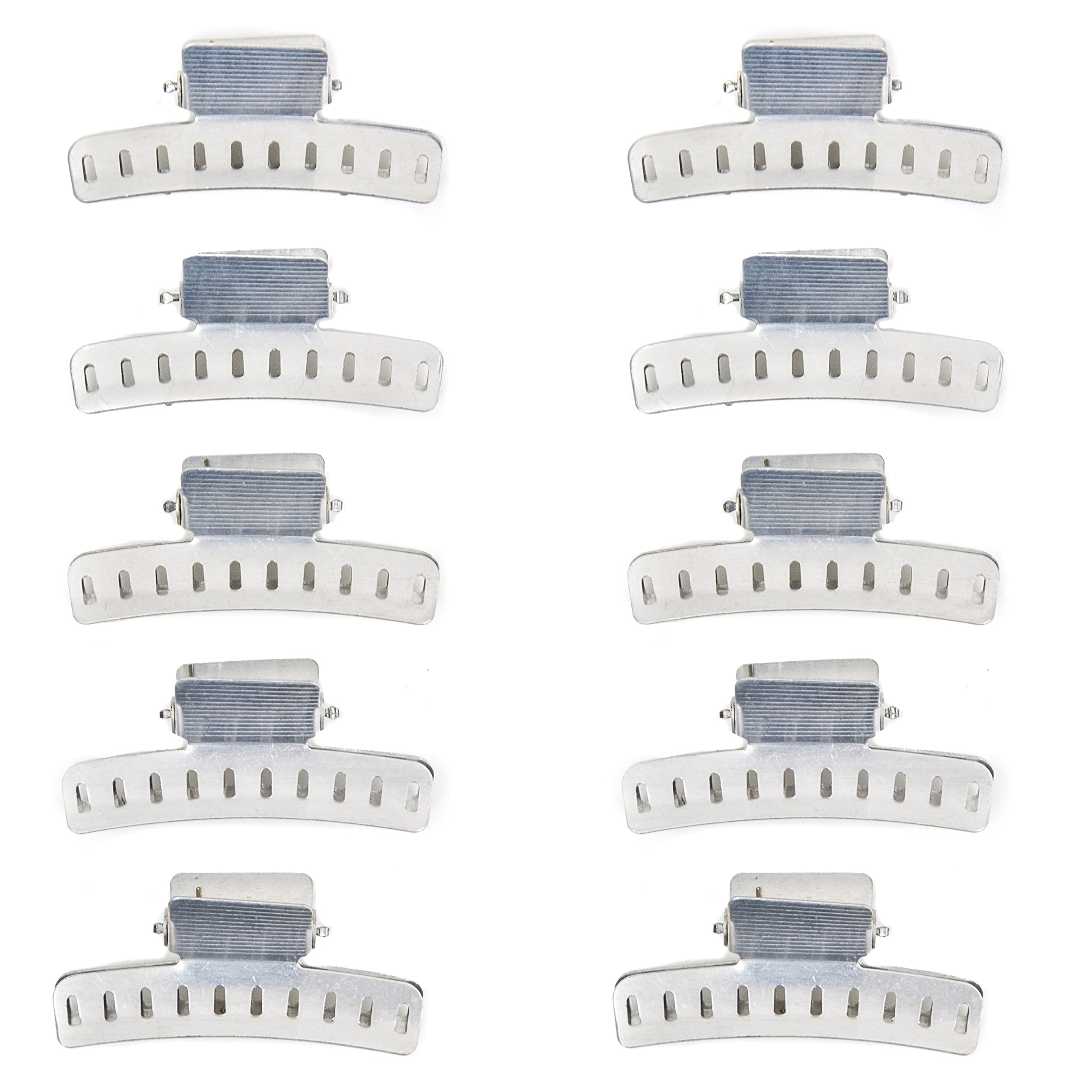 Salon Supply Co front view of ten aluminum butterfly wave clips for easy styling