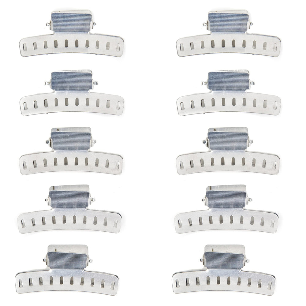 Salon Supply Co front view of ten aluminum butterfly wave clips for easy styling