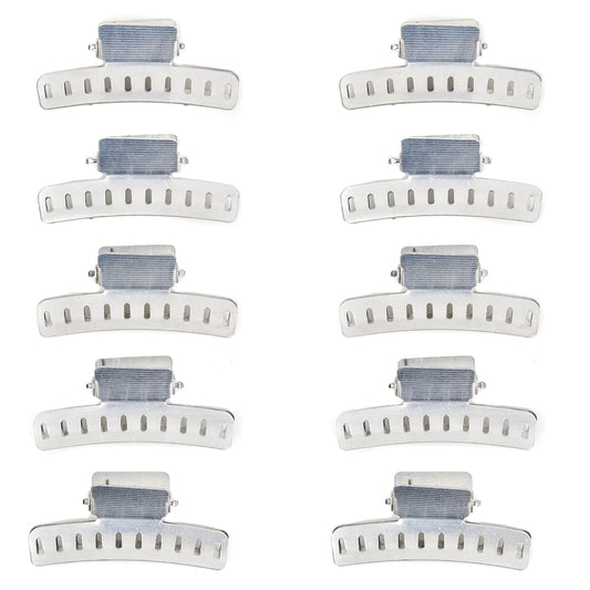 Salon Supply Co front view of ten aluminum butterfly wave clips for easy styling