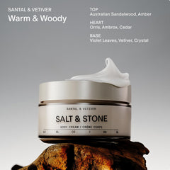 Salt & Stone open jar top view revealing rich cream consistency for deep hydration
