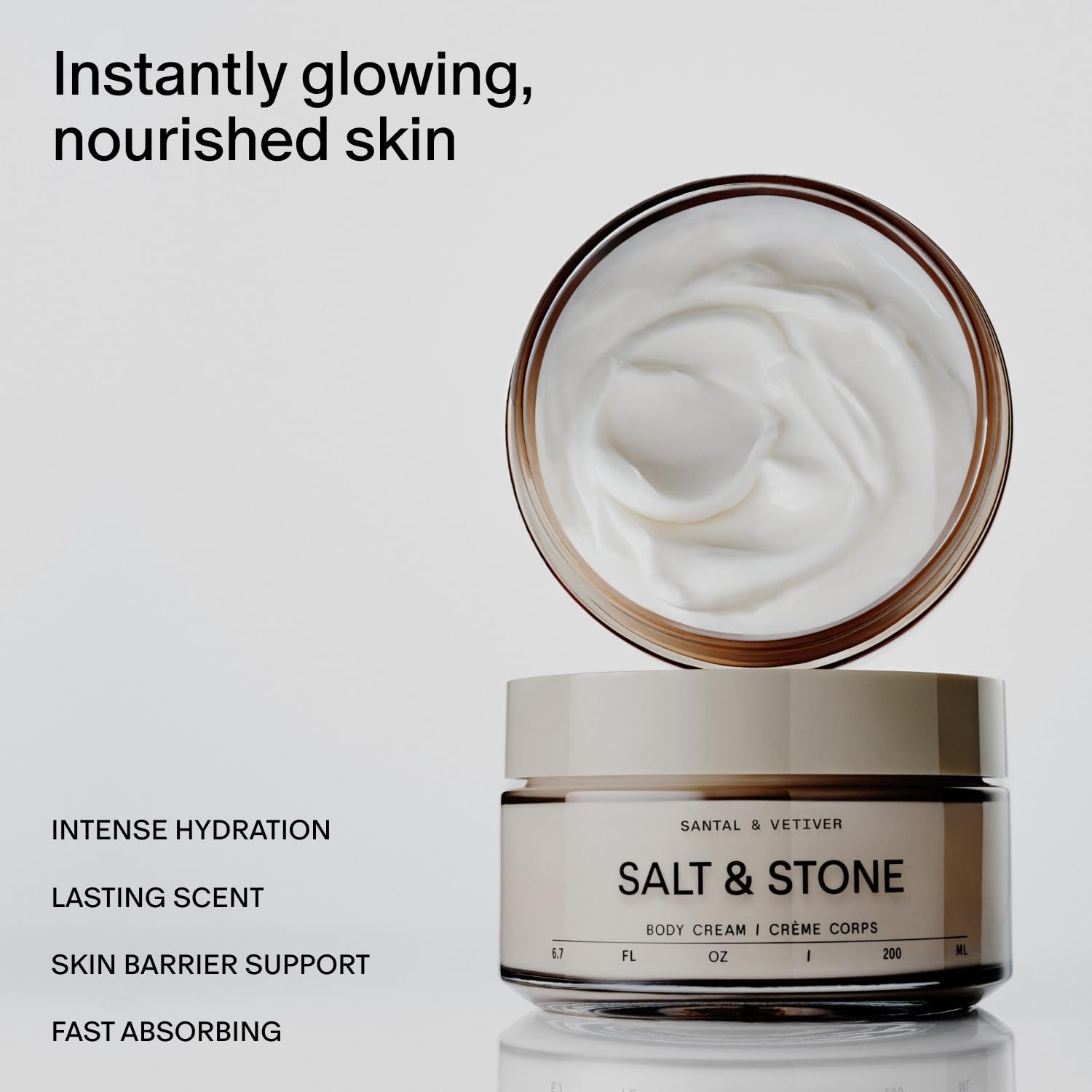Salt & Stone cream texture close-up highlighting fast-absorbing, non-greasy feel