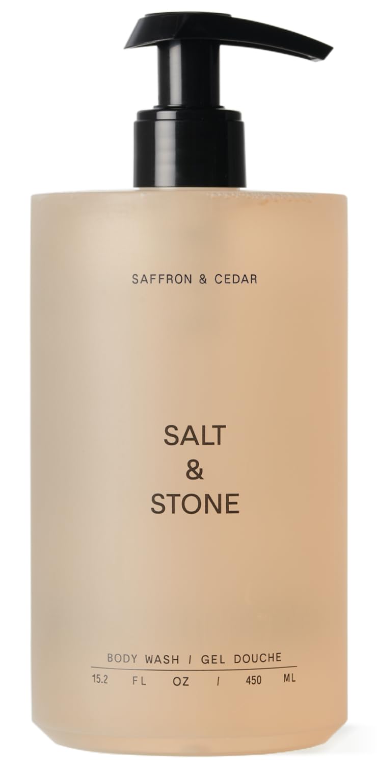 Salt & Stone front bottle showing saffron and cedar scent and hydrating benefits