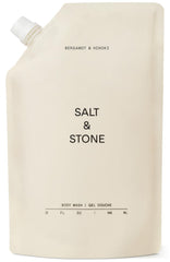 Salt & Stone refill bottle front view showing bergamot and hinoki scent benefit