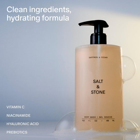 Salt & Stone gel texture close-up highlighting creamy moisturizing lather