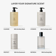 Salt & Stone on bathroom shelf lifestyle shot suggesting premium daily ritual