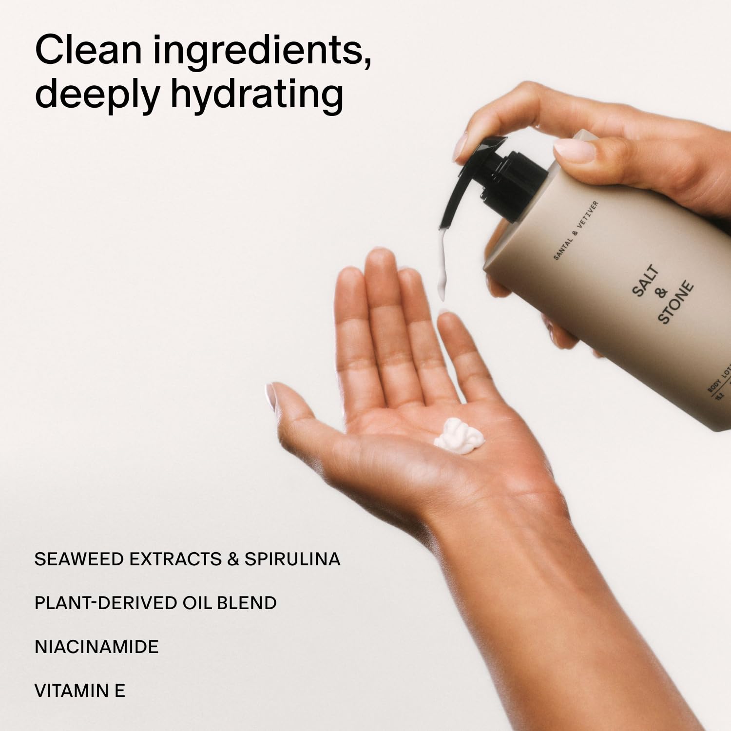 Salt & Stone pump dispensing lotion texture for quick absorption benefit