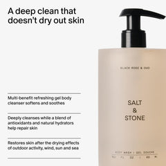 Salt & Stone being used in shower demonstrating gentle cleanse and moisturizing effect