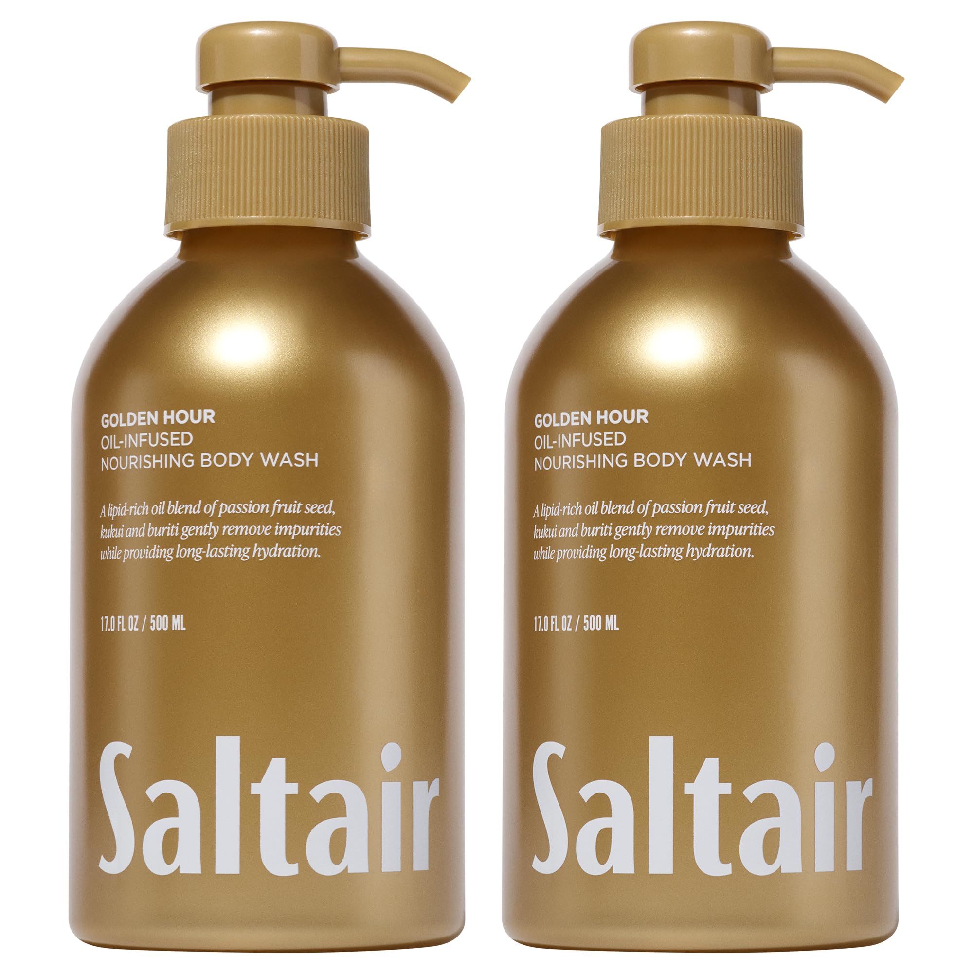 Saltair front packaging showing two 17oz bottles and Golden Hour scent benefit