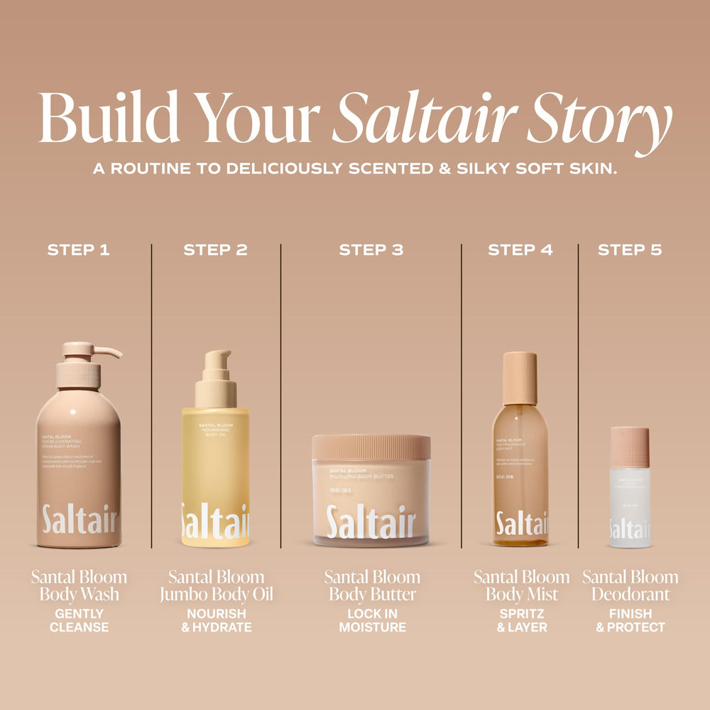 Saltair on bathroom vanity styling showing daily post-shower use