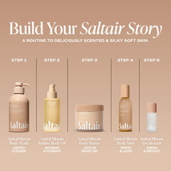 Saltair on bathroom vanity styling showing daily post-shower use