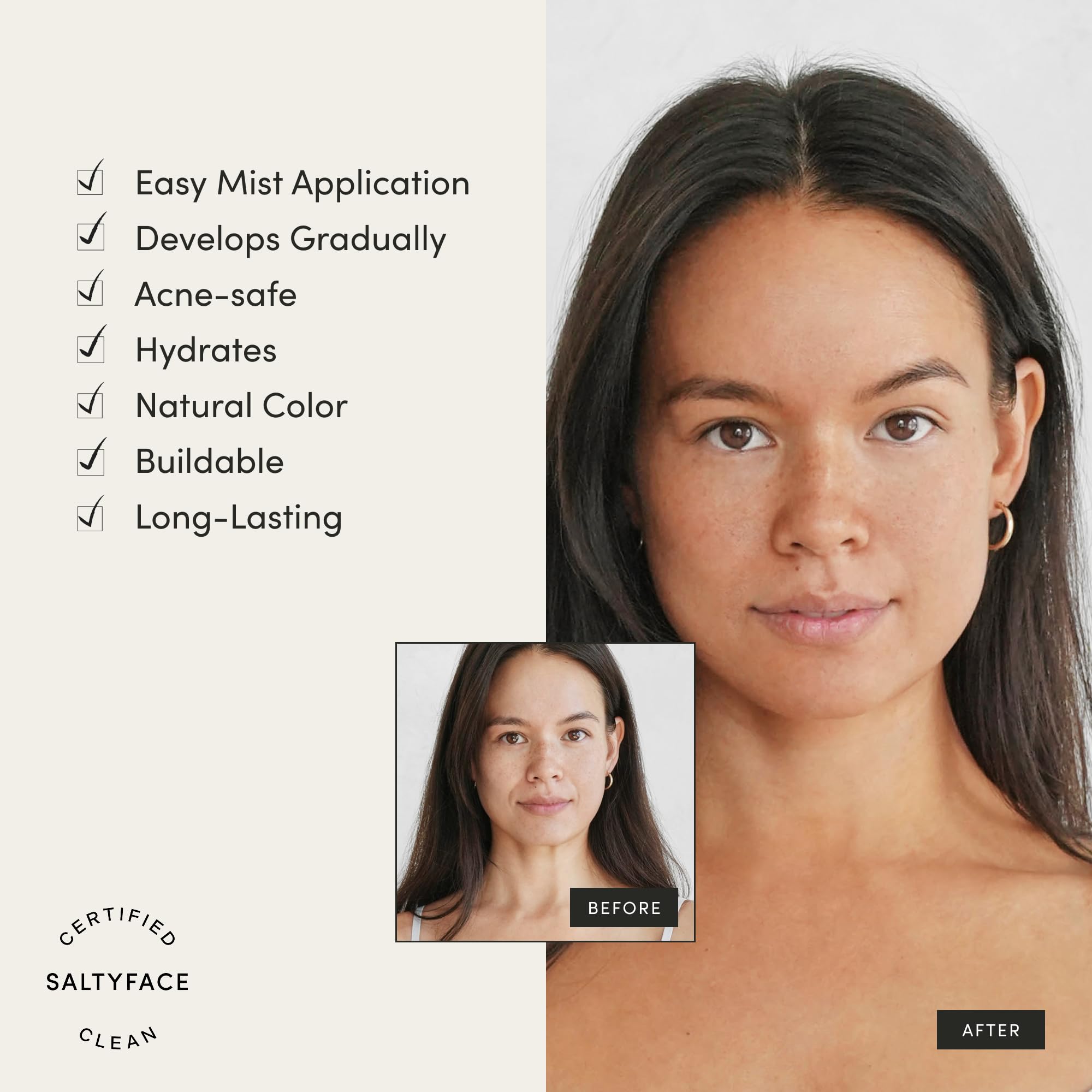 SALTYFACE being applied to face and neck illustrating simple, streak-free blending benefit