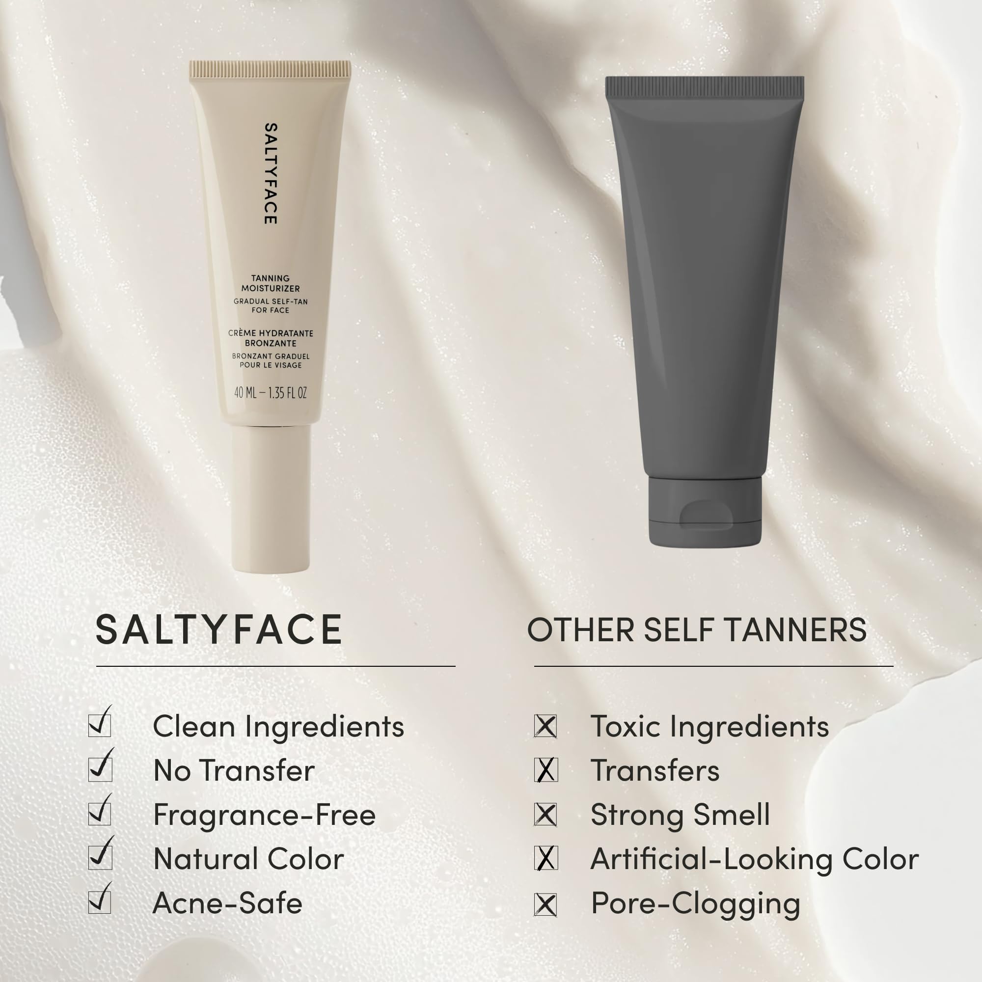 SALTYFACE in use during morning routine showing natural glow benefits