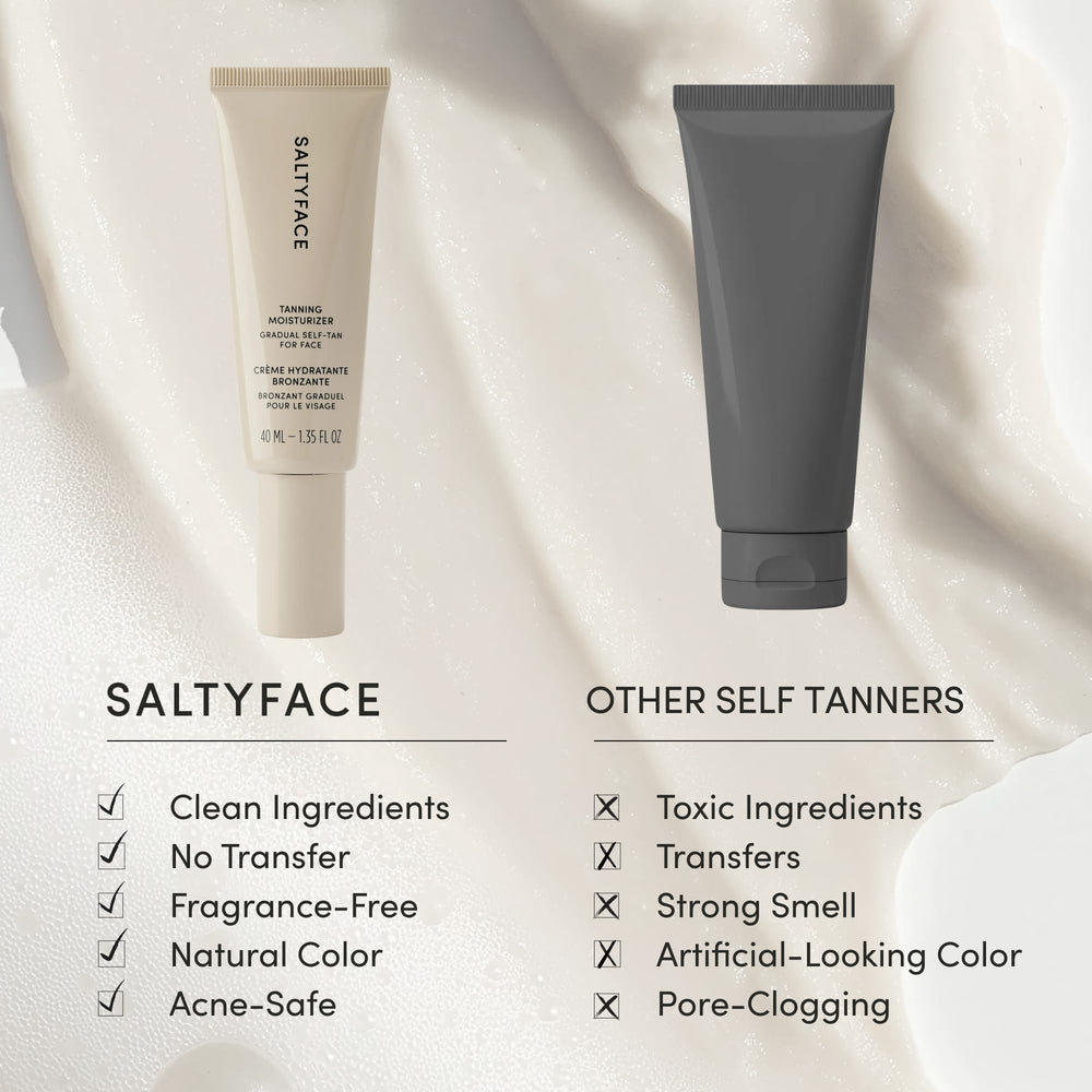 SALTYFACE in use during morning routine showing natural glow benefits