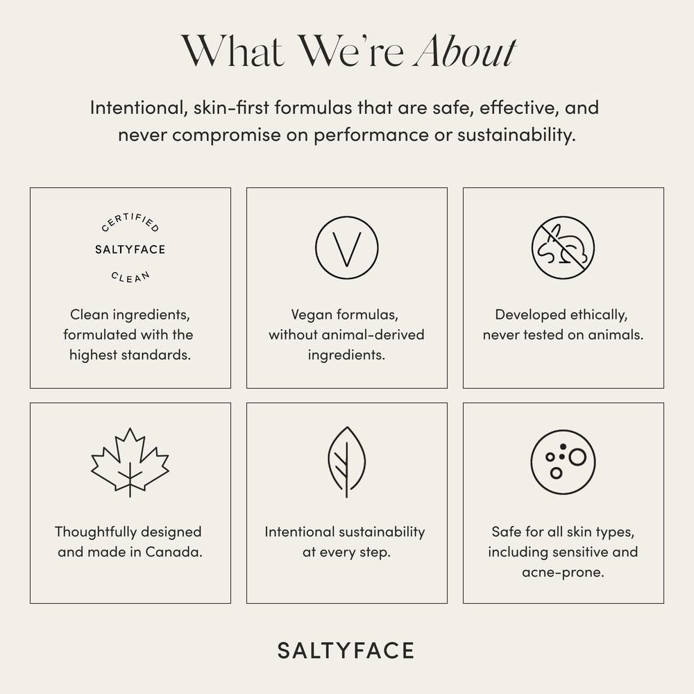 SALTYFACE on bathroom shelf as part of skincare routine benefits