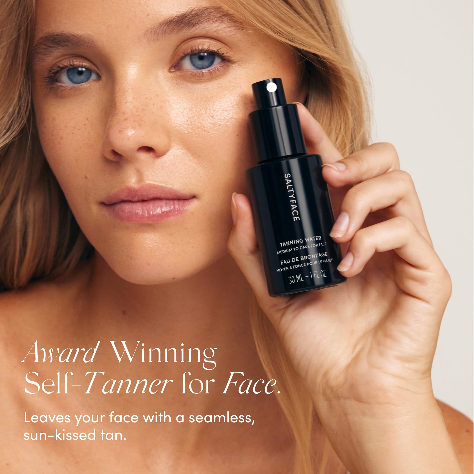 SALTYFACE fine mist spray close-up delivering even, easy application