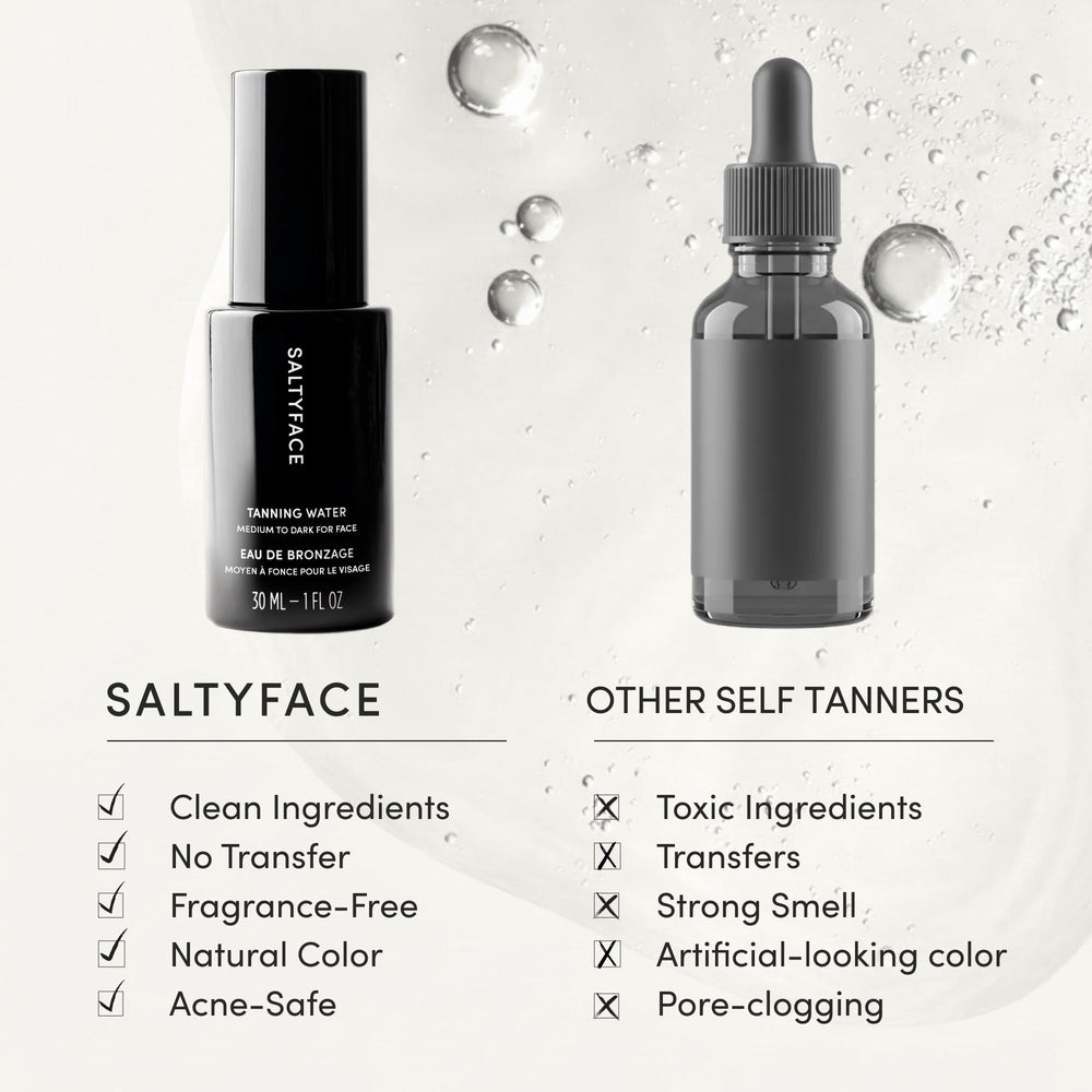 SALTYFACE texture droplet on fingertip highlighting lightweight water-based formula benefit