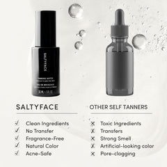 SALTYFACE texture droplet on fingertip highlighting lightweight water-based formula benefit