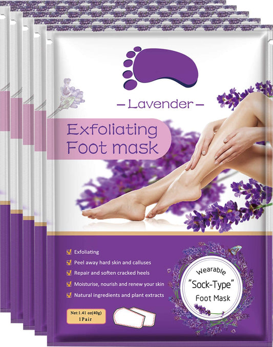 Sameriver front packaging showing five lavender foot peel masks, clear product benefit