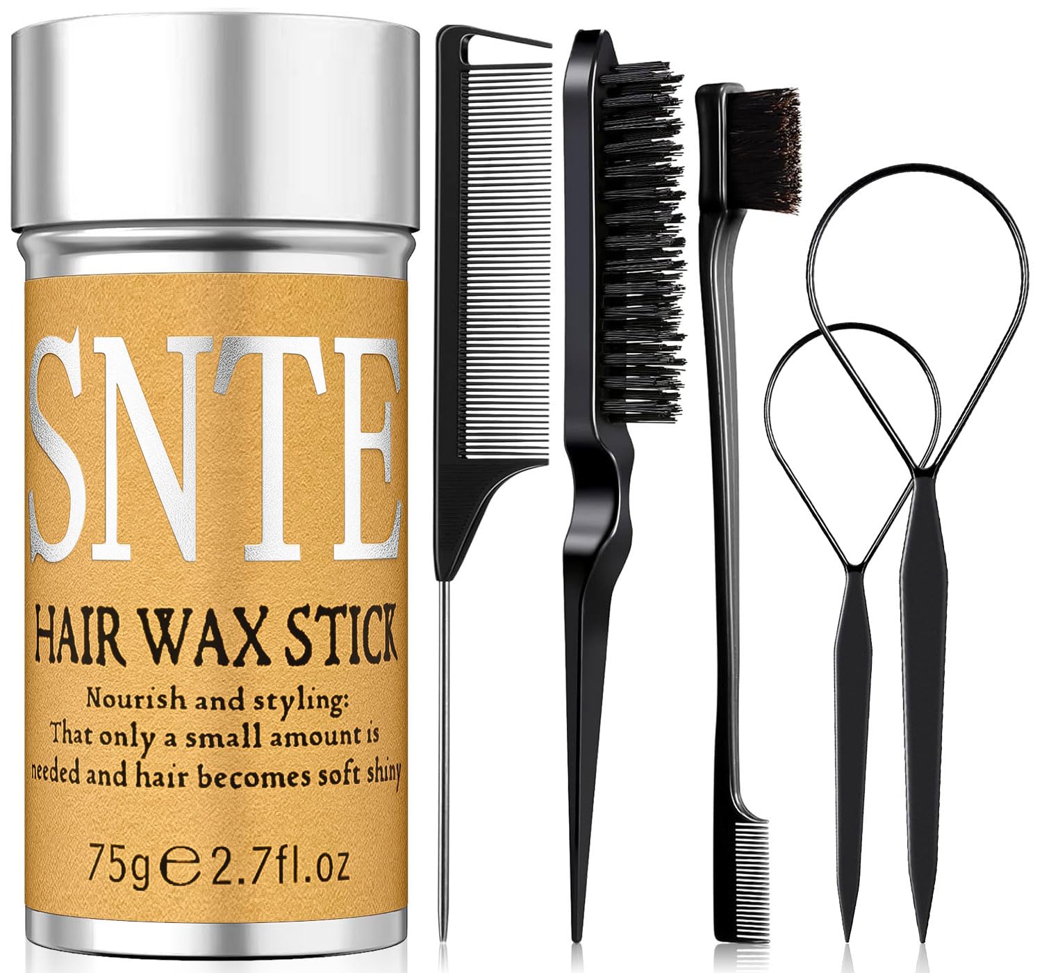 Samnyte front packaging showing full six-piece hair wax stick kit and tools for styling convenience