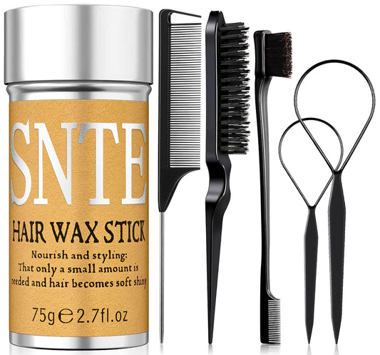 Samnyte front packaging showing full six-piece hair wax stick kit and tools for styling convenience
