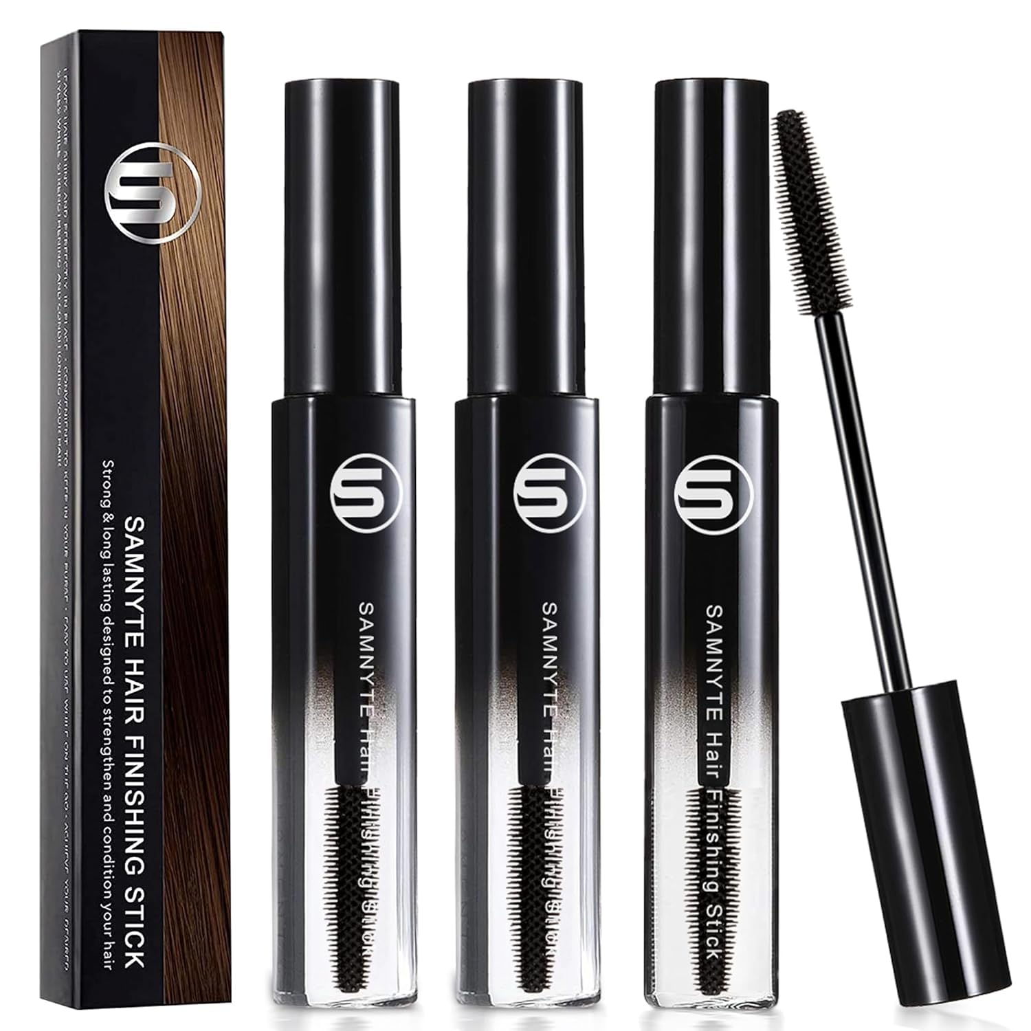 Samnyte front packaging showing three finishing sticks and convenient carry benefit