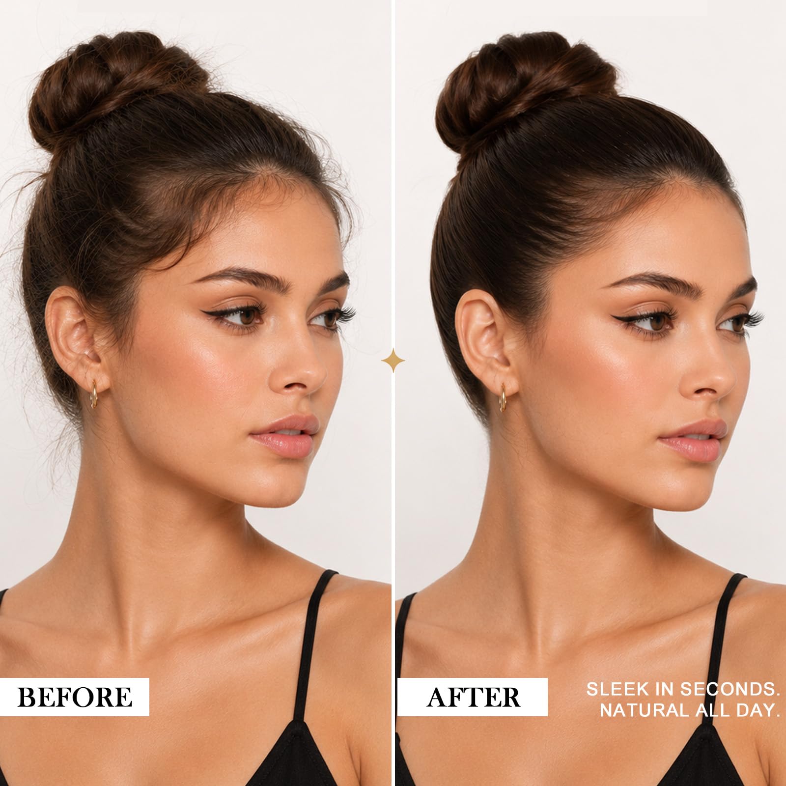 Samnyte wand applying to bangs for instant flyaway smoothing benefit
