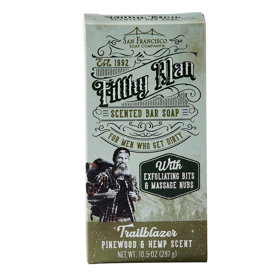 San Francisco Soap Company Filthy Man front packaging showing bold Trailblazer scent benefits