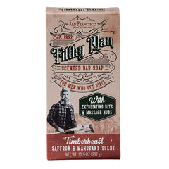 San Francisco Soap Company front view of Filthy Man bar showing packaging and bold scent