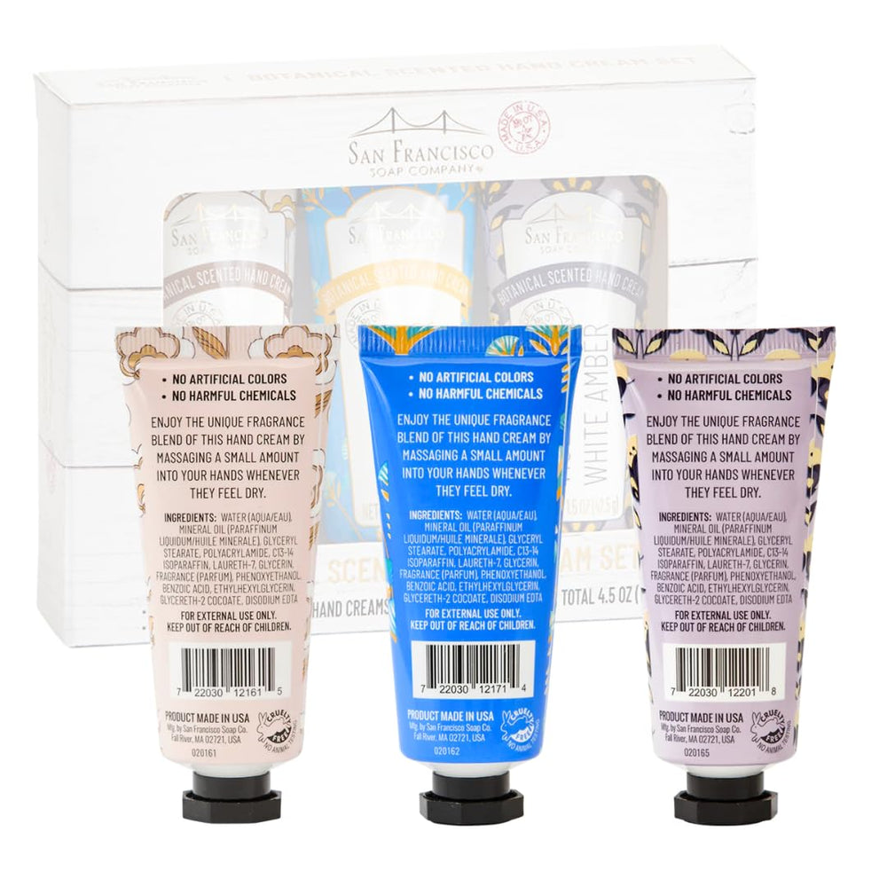 San Francisco Soap Company gift box with tubes staged on a table conveying presentable packaging benefit