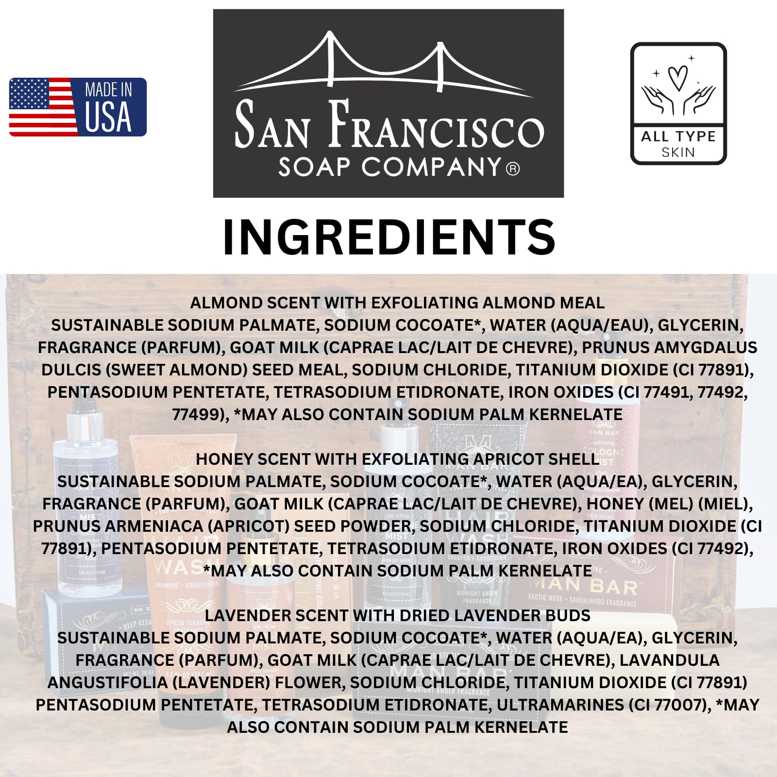 San Francisco Soap Company close-up of soap bar texture and creamy lather, highlighting nourishing feel