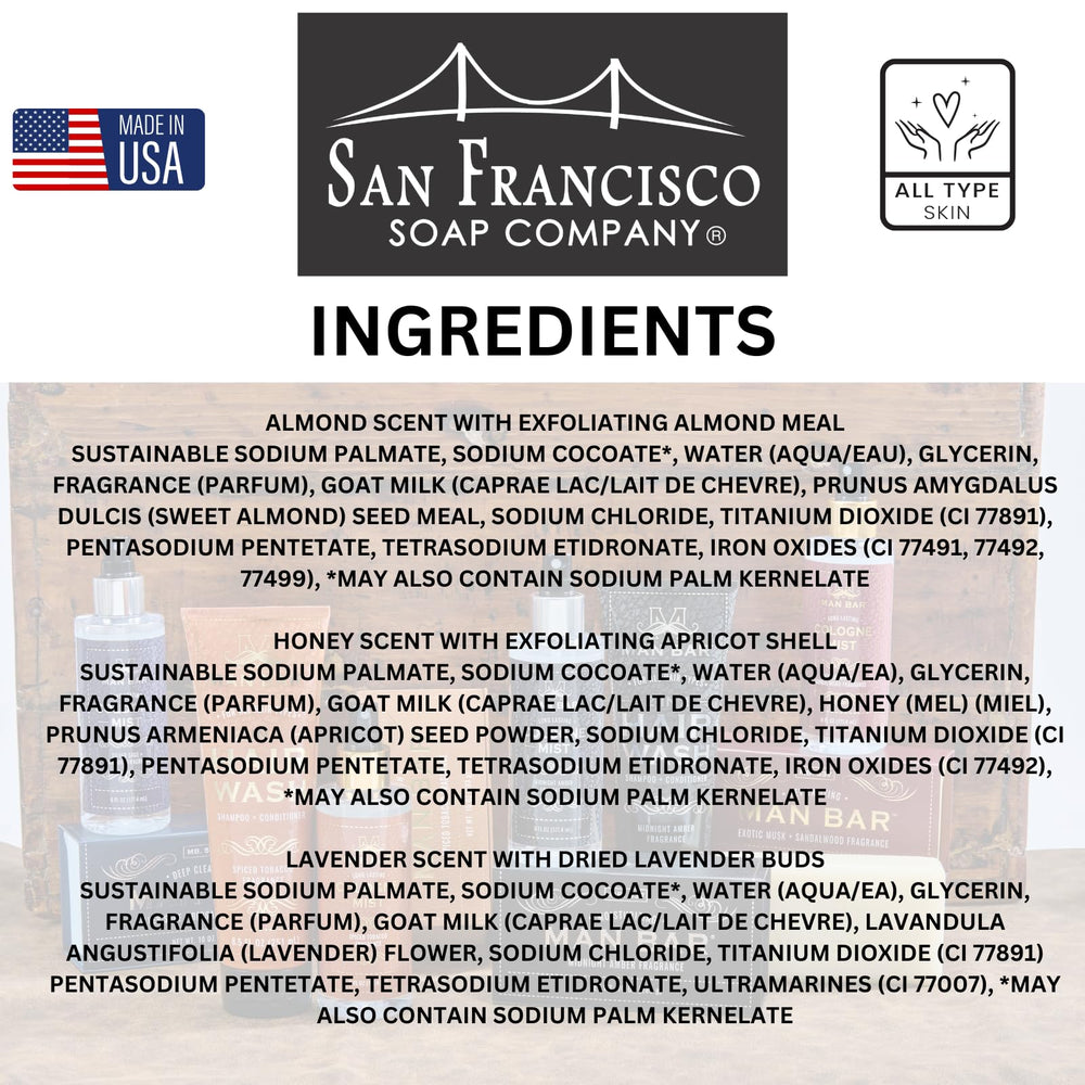 San Francisco Soap Company close-up of soap bar texture and creamy lather, highlighting nourishing feel