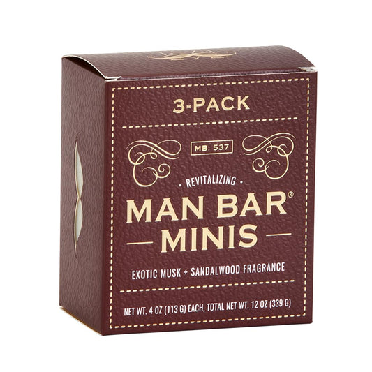 San Francisco Soap Company front packaging showing three Man Bar soaps and size benefits