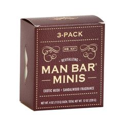 San Francisco Soap Company front packaging showing three Man Bar soaps and size benefits