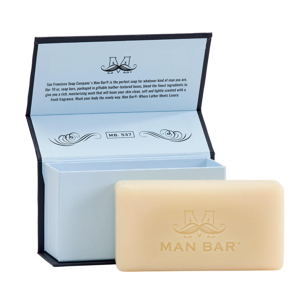 San Francisco Soap Company lathered Man Bar in hand demonstrating rich cleansing foam