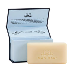 San Francisco Soap Company lathered Man Bar in hand demonstrating rich cleansing foam