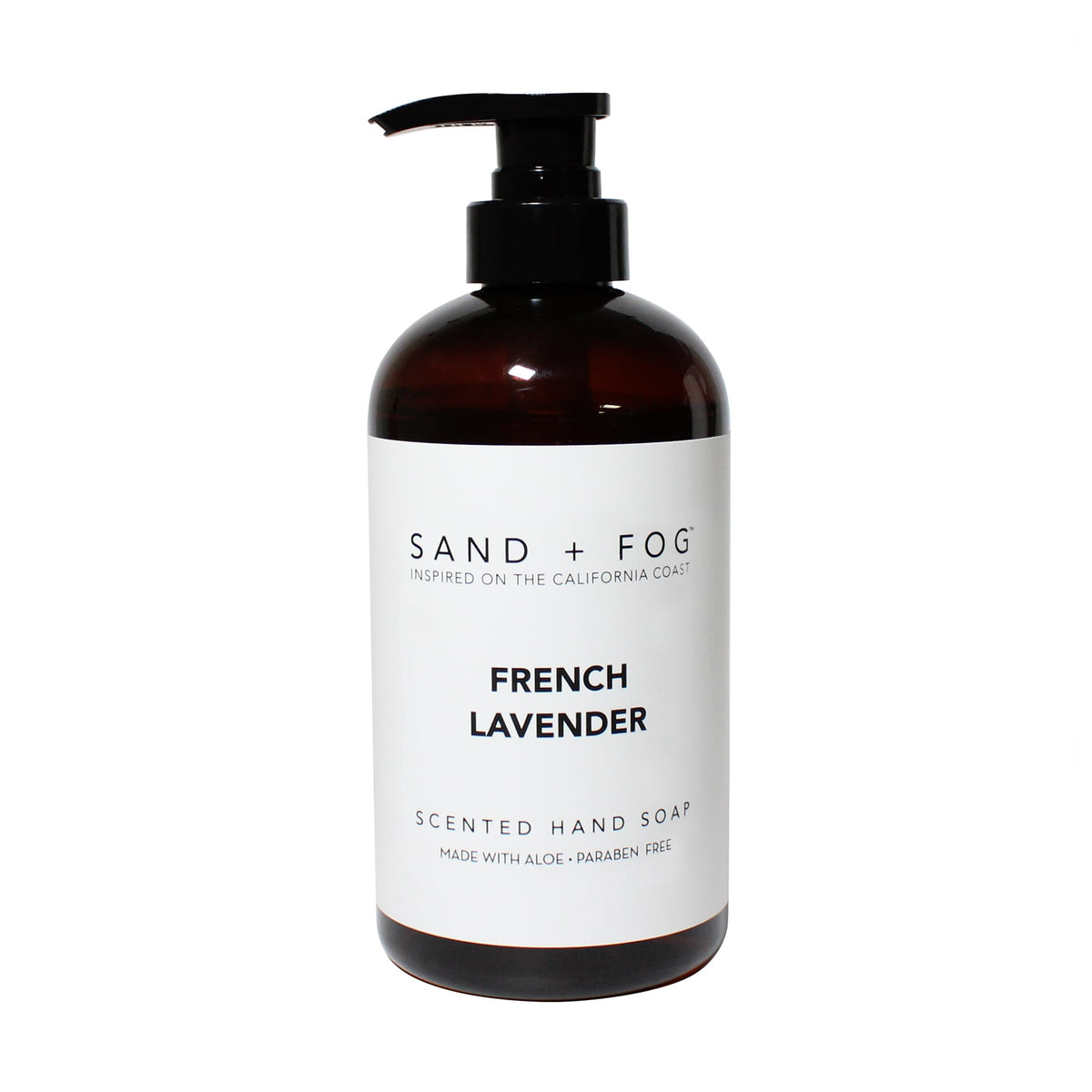 Sand + Fog front packaging showing 20 oz bottle and elegant label for easy identification
