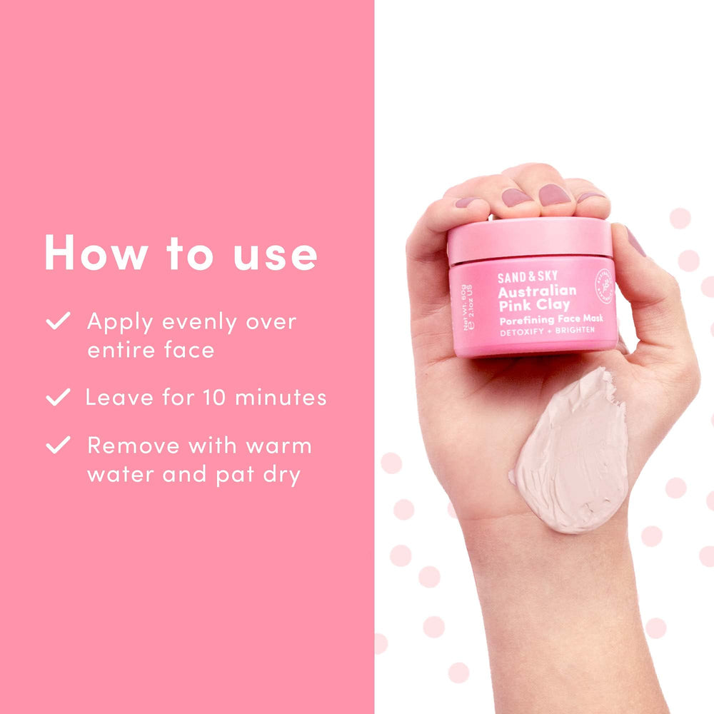 Sand & Sky jar in a bathroom spa setting, evokes relaxing self-care routine benefit