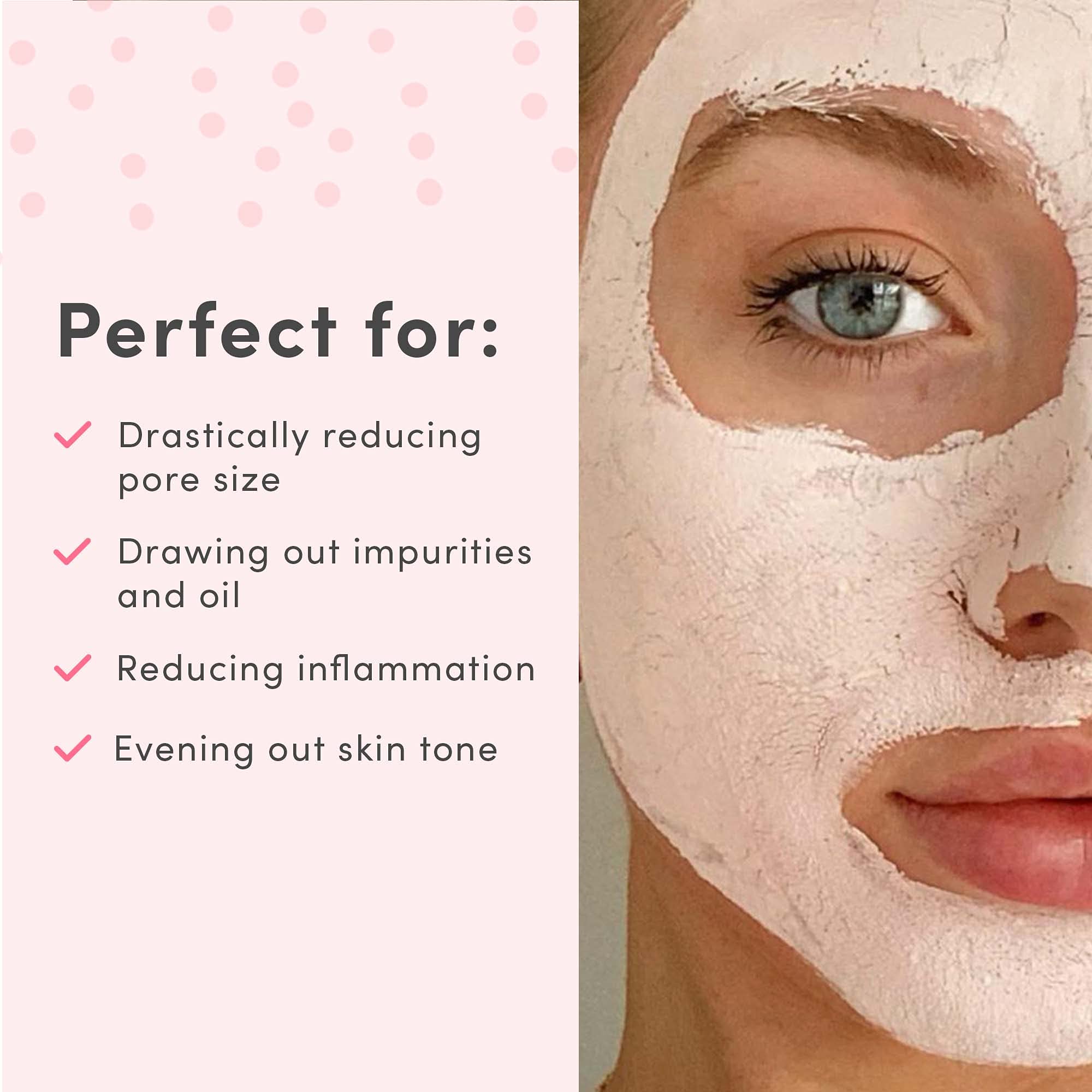 Model wearing Sand & Sky mask on face, demonstrates easy home treatment benefit