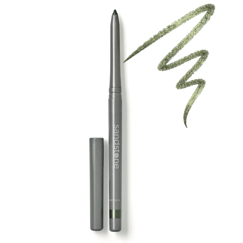 Sandstone Scandinavia pencil front view showing Go Green shade and easy cap removal benefit