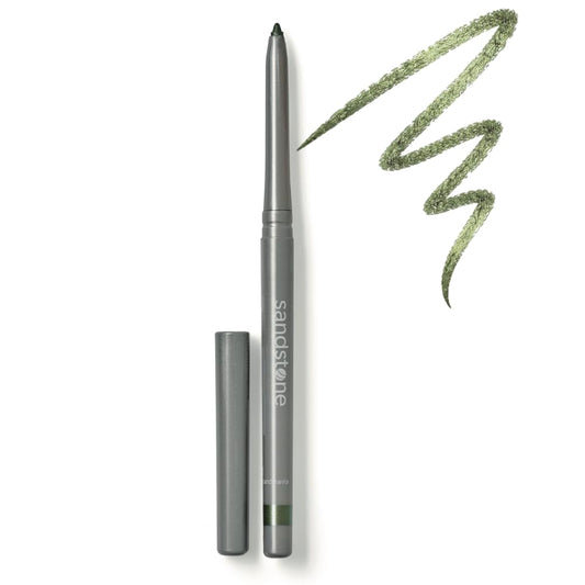 Sandstone Scandinavia pencil front view showing Go Green shade and easy cap removal benefit