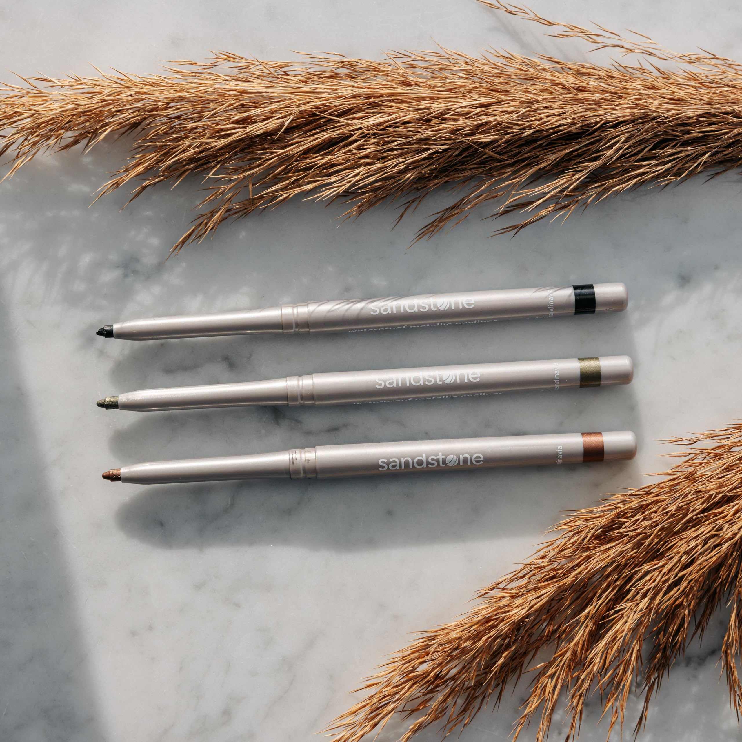 Sandstone Scandinavia pencil on vanity showing lifestyle ease and daily routine benefit