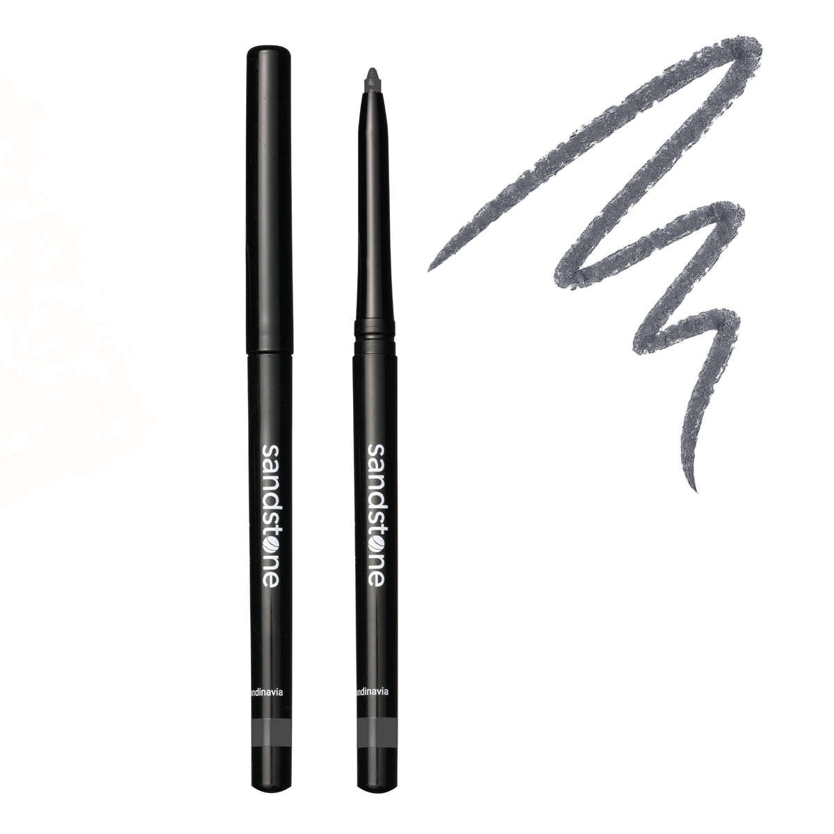 Sandstone Scandinavia eyeliner pencil front packaging showing grey shade and benefit