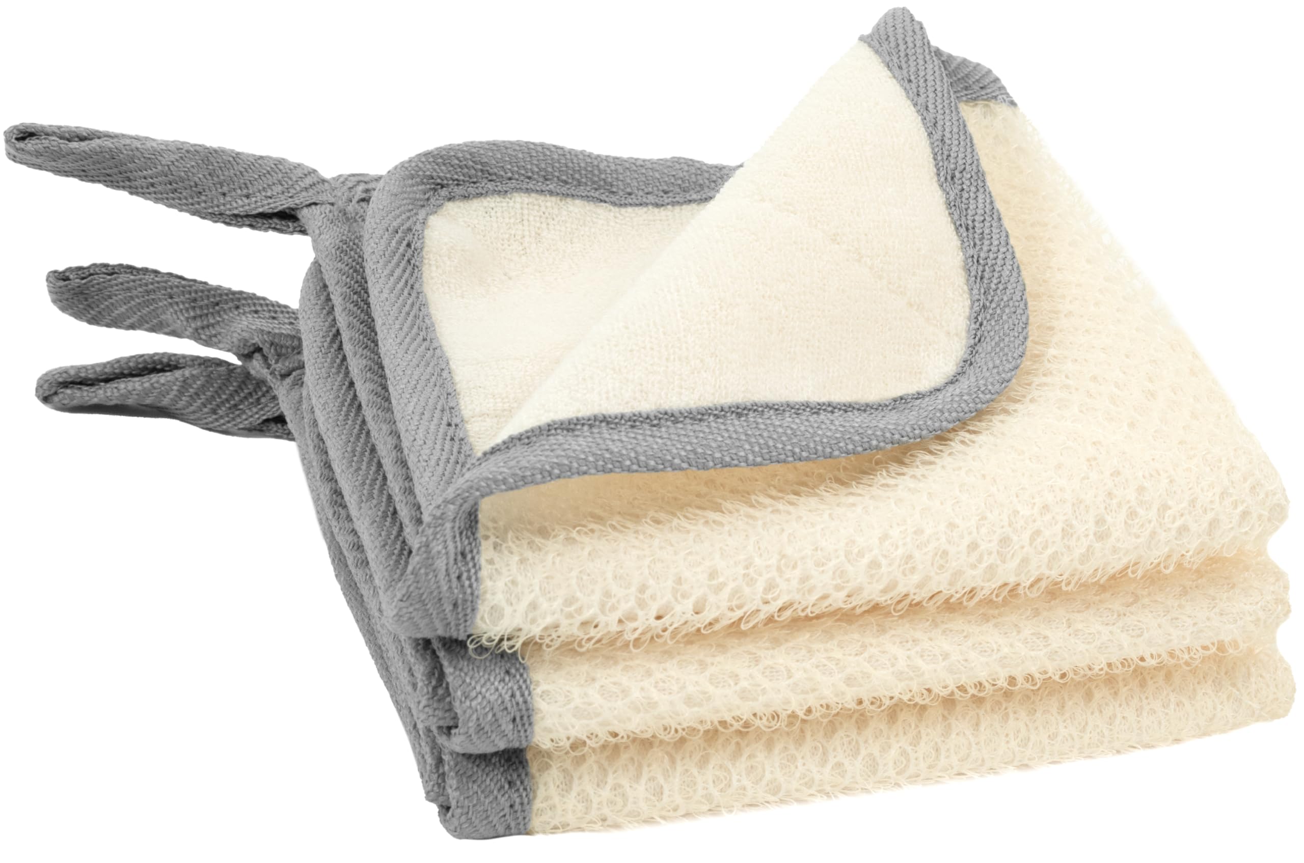 S&T INC. front view of three grey washcloths showing packaging and convenience