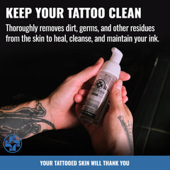 Saniderm being applied to a fresh tattoo to gently cleanse