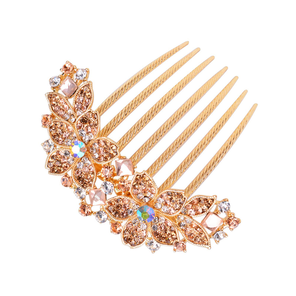 Sankuwen champagne comb front view shows floral sparkle and elegant finish