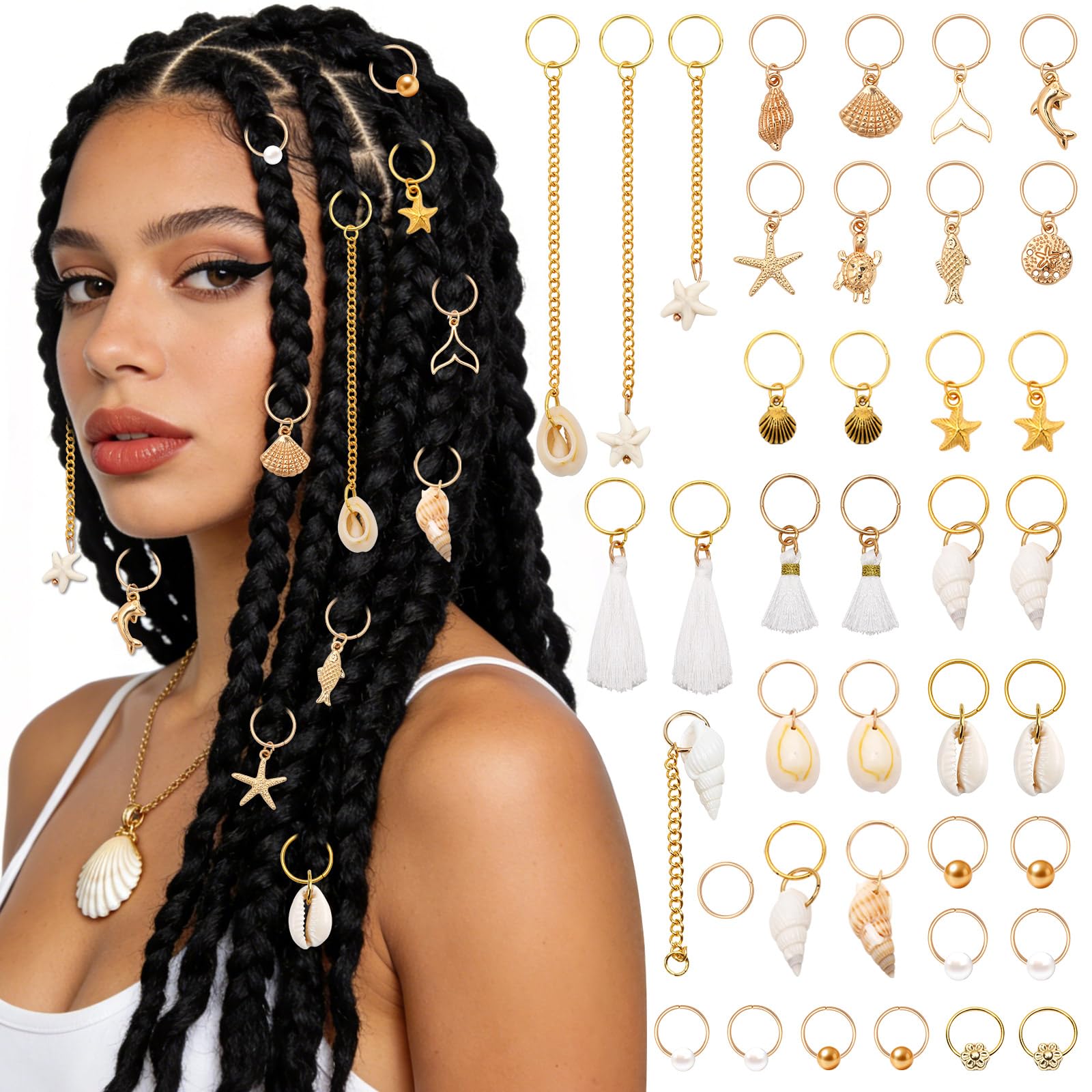 SANNIX front packaging showing 48-piece seashell charms, easy gifting
