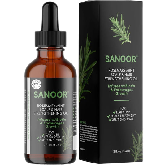 SANOOR front bottle showing rosemary mint label and benefits